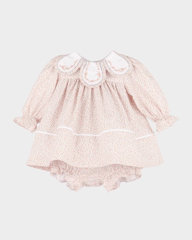 Girl's Floral Cotton Petal Float Dress & Bloomers, Size 12M-